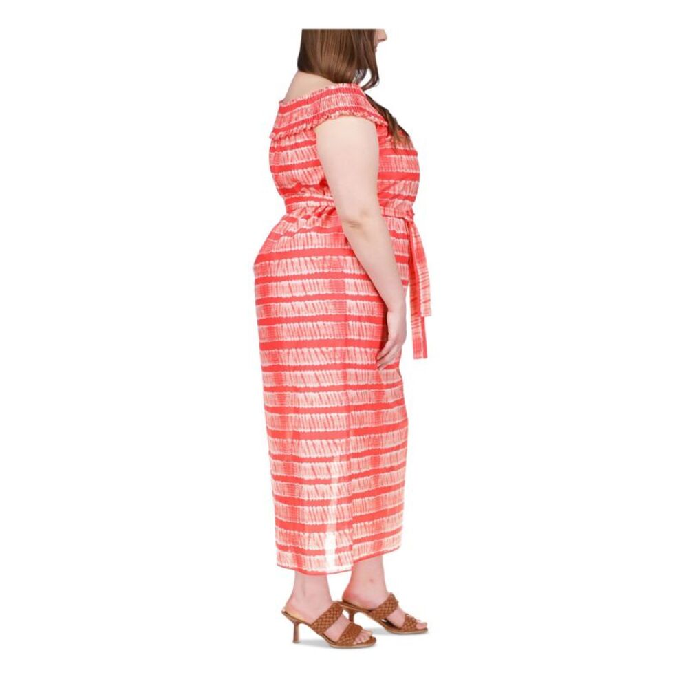 MICHAEL KORS Womens Red Lined Short Sleeve Off Shoulder Maxi Shift Dress Plus 3X - Picture 3 of 4
